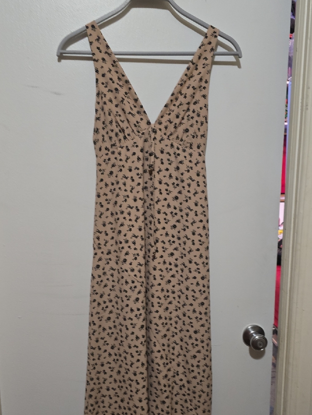 Chelsea28 Beige Maxi Dress with Black Floral Print